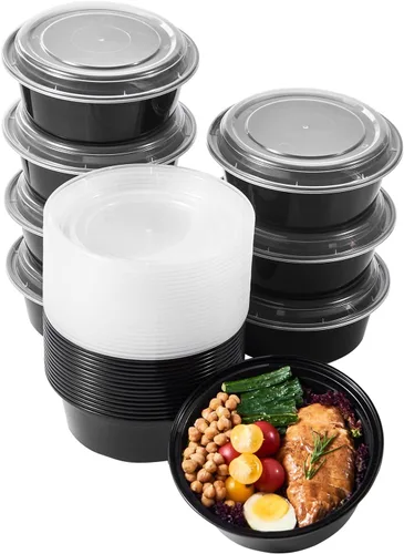 Miniatura 10 de FULING - Envases de almacenamiento de comida para preparar comidas, 50 unidades, 24 onzas, redondos, con tapas, para llevar, caja de plan
