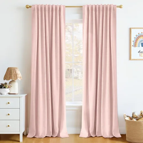 Miniatura 26 de INOVADAY Cortinas 100% opacas de 63 pulgadas de largo, juego de 2 paneles de lino con pestaña trasera, bolsillo para barra, cortinas opacas