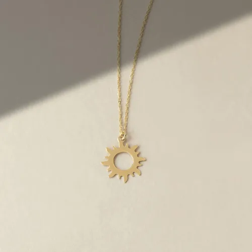 Miniatura 4 de Collar de sol de oro sólido de 14 quilates Collar de oro amarillo de 14 quilates para mujer Collar con colgante de sol Joyería delicada