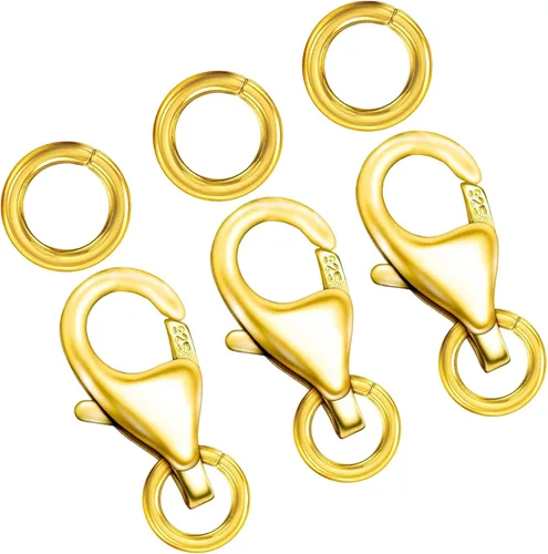 Miniatura 8 de Cierres de langosta de oro de 18 quilates para hacer joyas, cierre de pinza de langosta de plata de ley 925 con anillos de salto para collares