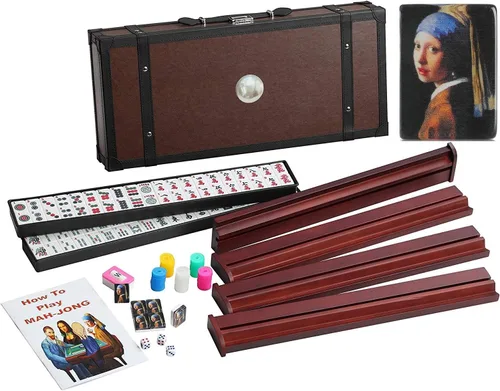 166 American Western Mahjong Set Maleta Edición Limitada Embedded Masterpiece Fondo en Maleta de Cuero Niña Perla