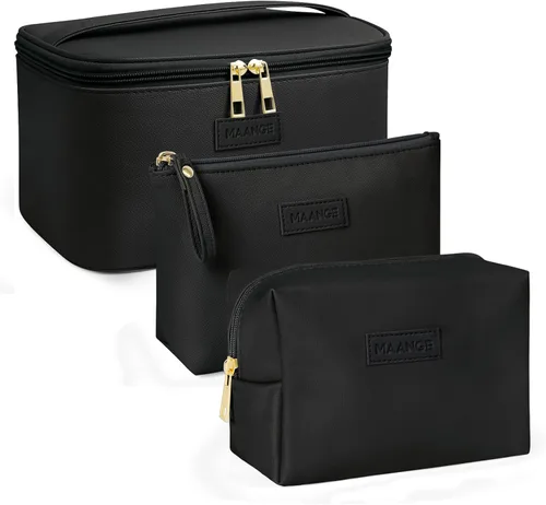 MAANGE Bolsa de Maquillaje - Bolsa de Cosméticos Grande con 2pcs Bolsas de Maquillaje Pequeñas Bolsa de Maquillaje de Cuero Portátil de Viaje Juego