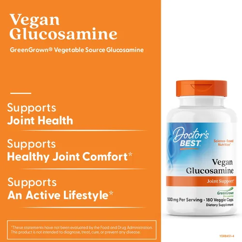 Miniatura 3 de Doctor's Best Suplemento vegano de glucosamina para hombres y mujeres – Glucosamina 1500 mg por 2 cápsulas, apoyo para la salud
