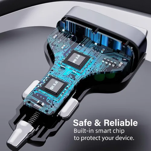 Miniatura 4 de Cargador de teléfono para automóvil, 60 W, 4 puertos, USB C, cargador de coche de carga rápida, adaptador de encendedor de cigarrillos, doble QC 3.0