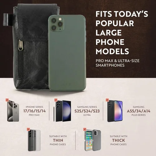 Miniatura 2 de moonster Funda de cuero para teléfono – Funda de cuero de búfalo de grano completo genuino de 7 pulgadas de alto x 3.5 pulgadas de ancho, funda
