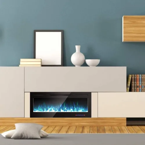 Miniatura 2 de COSTWAY Chimenea eléctrica de 50 pulgadas, 750 W/1500 W empotrada en pared y montaje con control remoto, 9 colores de llama, 5 ajustes de brillo