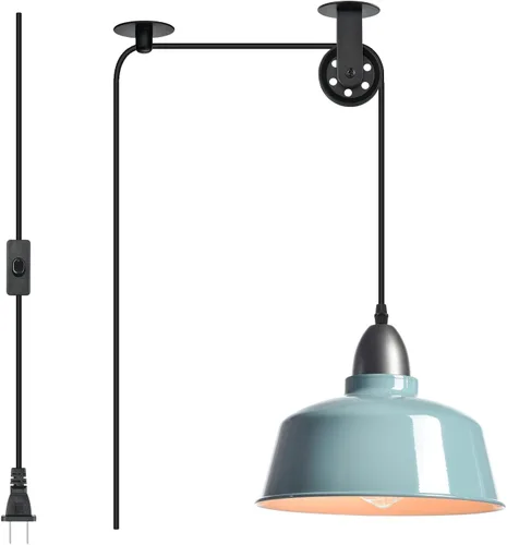 Miniatura 12 de Lámpara Colgante Enchufable, Luces Colgantes de Granja Verdes con Cable Enchufable, Lámpara Colgante de Polea, Accesorio de Luces Colgantes
