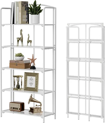 Miniatura 30 de Crofy - Estantería plegable sin montaje para sala de estar, estantería plegable de 2 niveles en color negro para oficina en casa, organizador