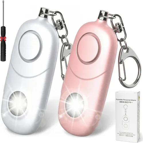 Miniatura 13 de Alarma personal para mujeres, llavero de alarma: Qoosea 135dB llavero de emergencia sirena con luz estroboscópica sirena fuerte para mujeres, niños