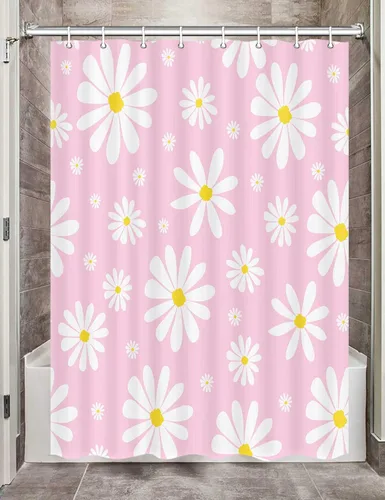 Miniatura 14 de Cortina de ducha con diseño floral de margaritas azules para caravana, remolque, baño, lindo juego de cortinas de ducha de tela estrecha y corta