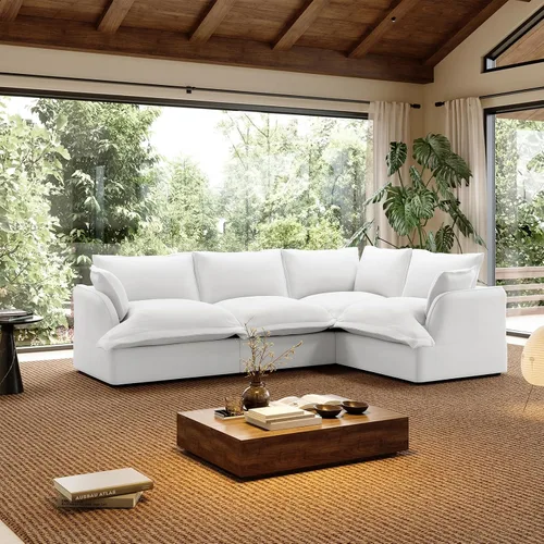 Miniatura 15 de Sofá modular de mezcla de lino para sala de estar, cómodo sofá modular con relleno de plumón, moderno sofá cama convertible con asiento profundo