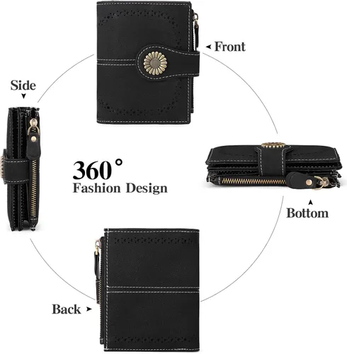 Miniatura 4 de SENDEFN Carteras pequeñas para mujer, con bloqueo RFID, de cuero, plegable, tarjetero con ventana de identificación