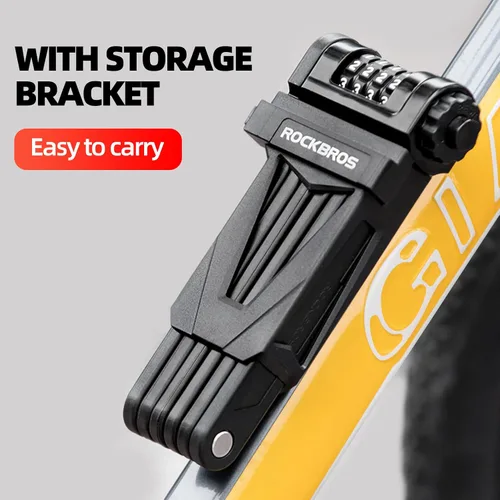 Miniatura 2 de ROCKBROS Candado plegable para bicicleta con soporte, resistente antirrobo de 4 dígitos