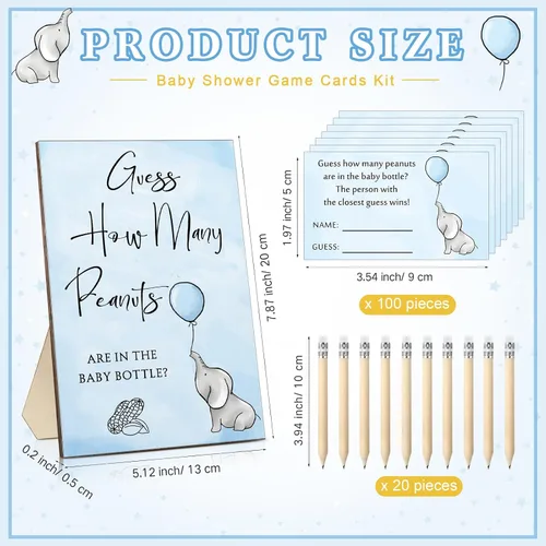 Miniatura 2 de Colarr - 122 piezas de Baby Shower Games Guess How Many 1 cartel de pie de madera de elefante, 1 botella de leche, 100 tarjetas de adivinación, 20