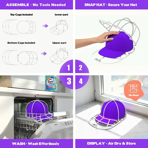 Miniatura 3 de Jaula Lavadora de Sombreros para Lavadora - Soporte Limpiador de Gorras de Béisbol, Lavado de Gorras, Seguro para Lavavajillas, Perfecto