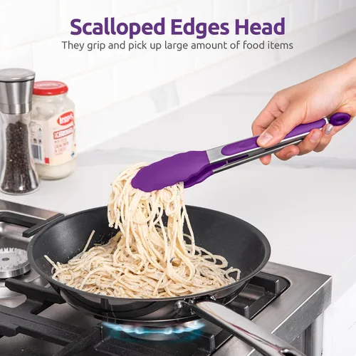 Miniatura 4 de Pinzas de cocina resistentes al calor de 600ºF: pinza de cocina de silicona U-Taste de 9 pulgadas con puntas de goma antiadherentes selladas firmes