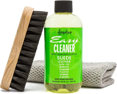 Kit limpiador de zapatos Angelus, 8.6 Oz, cepillo, toalla - Limpiador de zapatos profesional para tenis, piel, nobuk, ante - Seguro para todos los