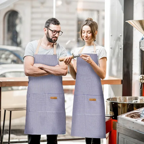 Miniatura 5 de BeLuyi - Paquete de 2 delantales ajustables con peto, delantales de chef para cocina, restaurante, con 2 bolsillos, delantales para mujeres