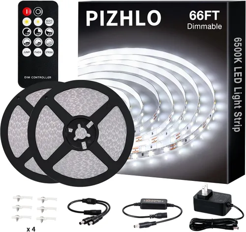 Miniatura 9 de Tira de luces LED blancas, tira de luz regulable mejorada de 16.4 pies con control remoto de luz blanca brillante de 6500 K, 300 luces LED flexibles