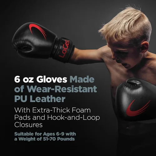 Miniatura 6 de LoGest Juego de saco de boxeo para niños, adecuado para sacos de boxeo para niños de 3 a 8 años de edad, guantes de boxeo y vendas de mano Rojo