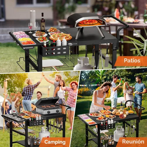 Miniatura 6 de Leteuke Mesa para horno de pizza, mesa de carrito para parrilla Blackstone, soporte para horno de pizza al aire libre, se adapta a Ninja, Cuisinart