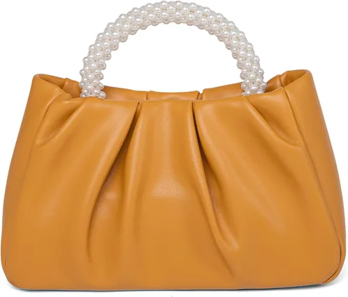 Miniatura 12 de Beatfull Bolso de noche para mujer, bolso de mano pequeño con perlas de cuero suave, bolso fruncido para boda, novia, fiesta, baile de graduación
