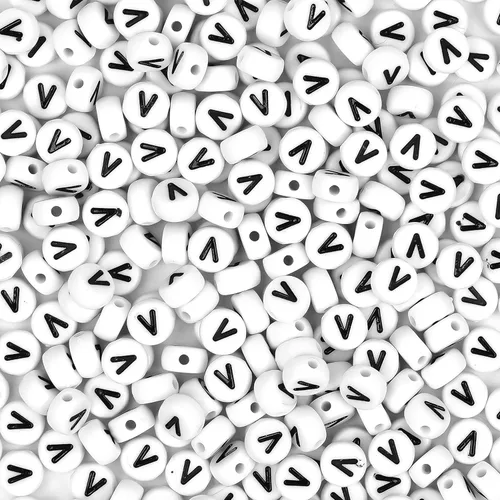 Miniatura 13 de 300 cuentas de letras S de 0.157 x 0.276 in, cuentas blancas del alfabeto de forma redonda acrílica, cuentas sueltas para pulseras con nombre
