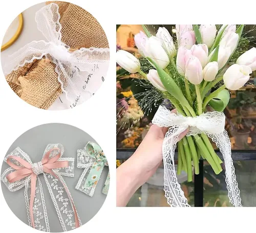 Miniatura 5 de 30 yardas de cinta de encaje blanca, para envolver regalos, decoración de vestidos, decoración de bodas, manualidades de costura (Estilo2)