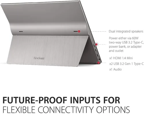 Miniatura 3 de ViewSonic VG1655 - Monitor portátil de 15.6 pulgadas 1080p con USB C de 60W de alimentación de 2 vías, IPS, cuidado de los ojos, altavoces duales