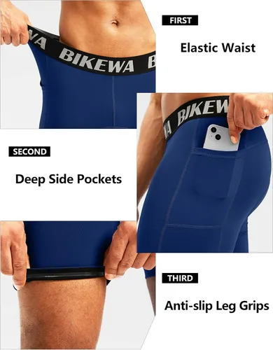 Miniatura 5 de Bikewa Ropa interior de ciclismo para hombre, con acolchado 3D, con bolsillos laterales