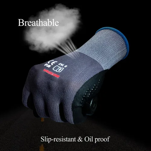 Miniatura 8 de Guantes de trabajo de seguridad Gasoline con revestimiento de nitrilo de microespuma extra, 12 pares, guantes de nailon y spandex sin costuras