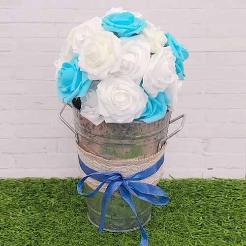 Miniatura 8 de Wrapables® Flor de rosa artificial, flores de tacto real para ramos de boda y centros de mesa, aguamarina