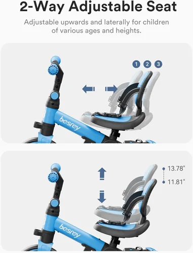 Miniatura 5 de besrey - Bicicleta para niños pequeños 5 en 1 con mango de dirección para padres, para niños y niñas de 1 a 3 años, triciclo de empuje plegable