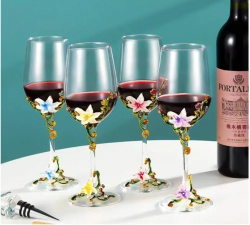 Miniatura 4 de Simcat Copa de Vino de Esmalte Pintada a Mano con Flores, Vaso Transparente Refinado, Tallo para Cabernet, Regalos