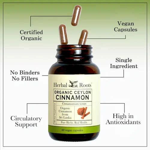 Miniatura 4 de Herbal Roots Cápsulas orgánicas de canela de Ceilán Certificado USDA Orgánico - Sin OMG 60 cápsulas veganas orgánicas