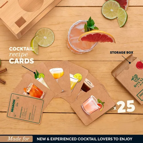 Miniatura 5 de Mixology - Kit de barman con soporte, juego de bar para el hogar con 25 recetas de cóctel para mezclar bebidas, kit ideal de barman para regalo