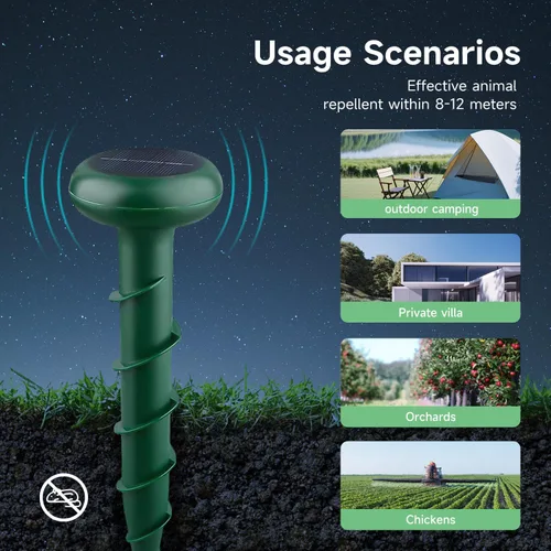 Miniatura 4 de Paquete de 2 repelentes solares de topos, plagas disuasorias de ratón sónico, roedores, sankes, ardillas fuera del jardín, adecuado para patios