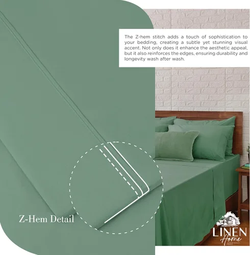 Miniatura 3 de Linen Home Juego de sábanas 100% de percal de algodón, fresco, ligero, sólido, individual XG, 3 piezas, 1 sábana encimera, 1 ajustable, bolsillos 22