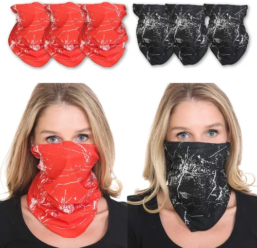 Miniatura 2 de Triple9 - Pasamontañas antipolvo Paquete de 6 polainas para cuello para hombres y mujeres Máscara facial bandana (rojo, negro), Rojo, Negro