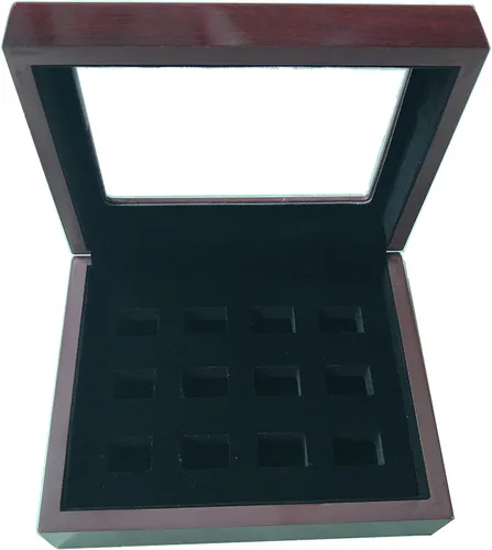 Miniatura 3 de 12 Agujeros Campeonato Big Heavy Ring Display Case Joyero de madera Terciopelo rojo Interior (rojo)