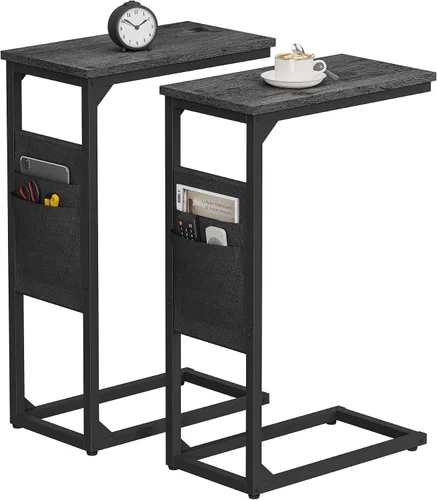 Miniatura 15 de TUTOTAK - Mesa auxiliar en forma de C, mesa lateral para sofá, mesa de sofá con bolsa de almacenamiento, bandeja para TV para sala de estar, Negro