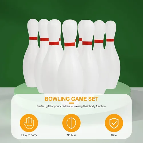 Miniatura 9 de Kisangel Juego de bolos para niños, 10 bolos de plástico y 2 bolas, juego de juegos para interiores y exteriores, juguetes para deportes familiares