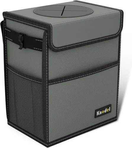 K KNODEL Basurero para automóvil, impermeable, bolsa de basura con tapa, a prueba de fugas, bolsa colgante de basura para SUV (mediano, gris)