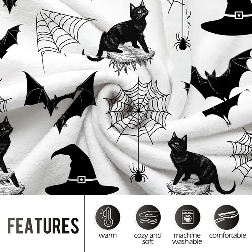 Miniatura 3 de Levens Manta de murciélago de Halloween, manta gótica de murciélago con diseño de gato negro, regalos para adultos, niños y mujeres, con temática