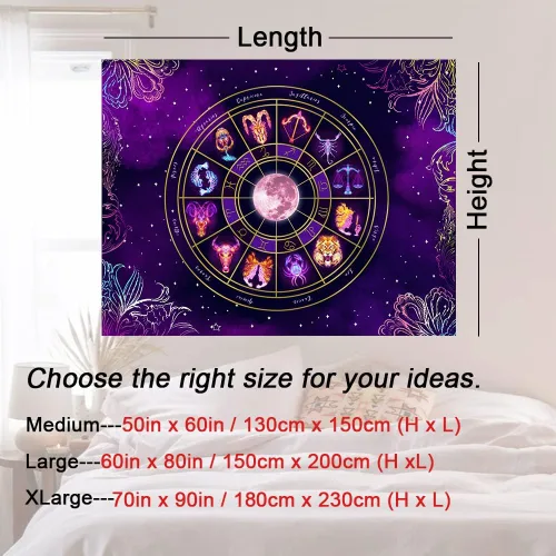 Miniatura 7 de Tapiz de luz negra del zodiaco – Reactivo UV que brilla en la oscuridad constelación brujería colgante de pared para dormitorio