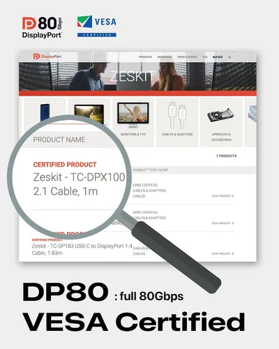 Miniatura 4 de Zeskit X-Tech - Cable USB-C a Displayport 2.1 con certificación bidireccional de 80 Gbps 16K, DP2.1 DP80 (3 pies/3.3 ft)