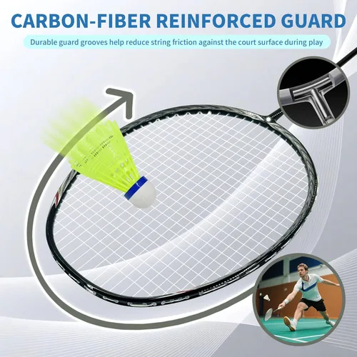 Miniatura 4 de Senston Raqueta de bádminton ligera profesional de fibra de carbono 5U raquetas de bádminton con agarre Negro+Azul