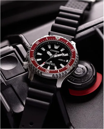 Miniatura 5 de Citizen Reloj Promaster Sea automático con correa de poliuretano para hombre, 3 manecillas, fecha y fecha, bisel giratorio, cristal de zafiro