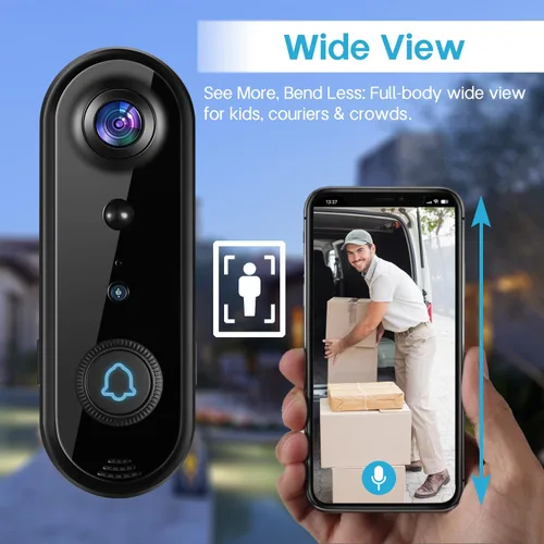 Miniatura 5 de Timbre de video inalámbrico HD con timbre, detección humana inteligente, alerta en tiempo real, visión nocturna FHD, audio bidireccional, IP65 2 K.