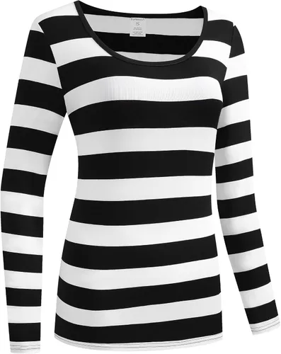 Miniatura 3 de Formeet17 Camiseta de manga larga a rayas para mujer, camiseta casual con cuello redondo